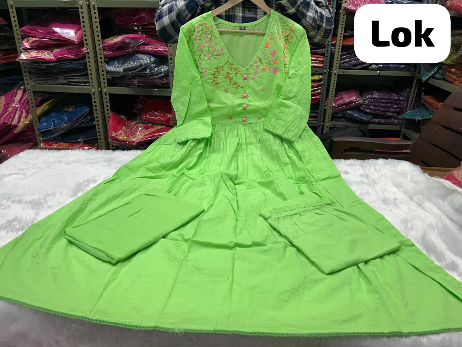 Green Floral Cotton Kurta Pant Dupatta Suit Set